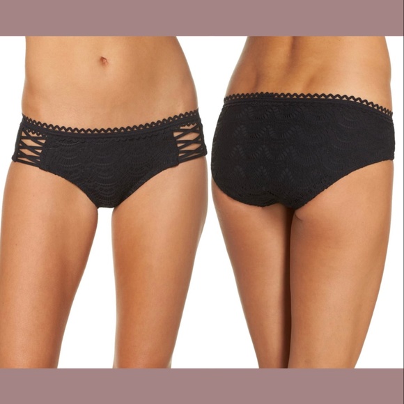 NEW‎ Becca Lace-Up Hipster Bikini Bottoms in Black [SZ Large ] - Picture 1 of 12